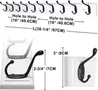 Dseap Coat Rack Wall Mounted: 10-Hooks, 16" Hole to Hole, 38-1/4" Long, Wood Coat Hooks Wall Mounted, Hook Rack, Hook Rail, Hooks for Hanging Coats, White & Black