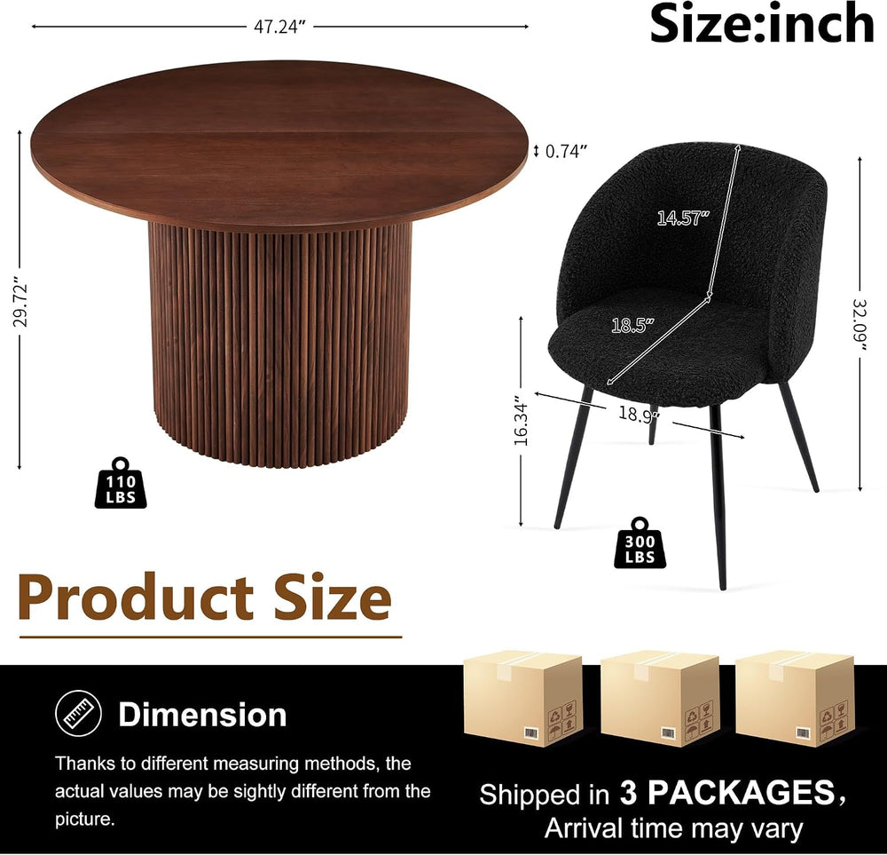 Homedot 5-Piece Round Dining Table Set for 4, 47-Inch Walnut Kitchen Table an...