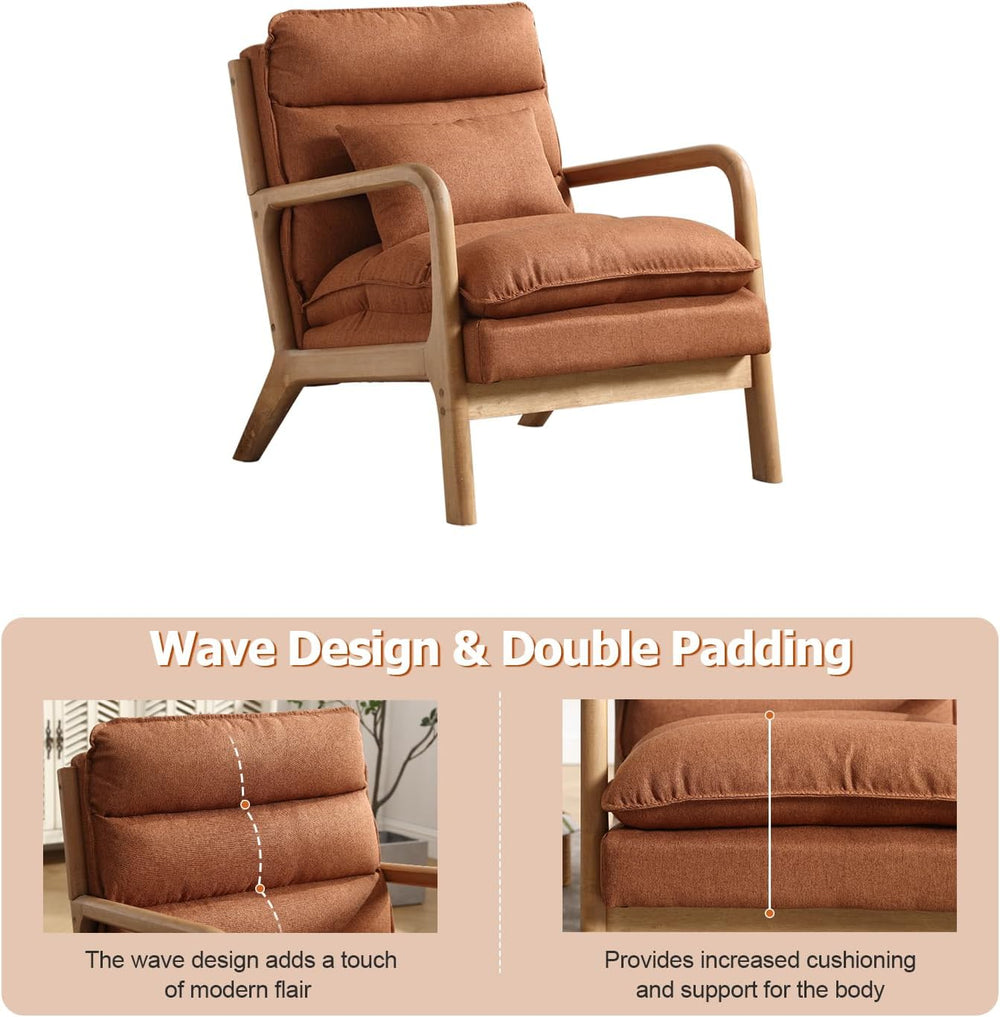 INZOY Mid Century Modern Accent Chair with Wood Frame, Upholstered Reading Ar...