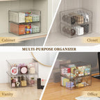 2 Pack Clear Tea Bag Organizer, Stackable Drawer Organizer with Dividers for Pantry Bathroom Vanity Kitchen - Cabinet Countertop Shelf Plastic Storage Bins for Coffee/Makeup/Cosmetic/Crafts/Underwear