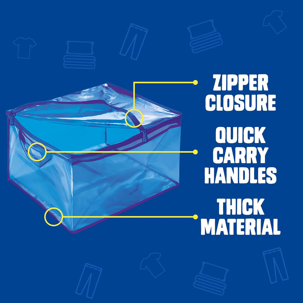 Ziploc Flexible Totes, Large Size, 10 Gallon, 2 Count Organizing Tote with Zipper and Built‑In Handles, Flexible & Stackable Clothing and Home Storage Bag