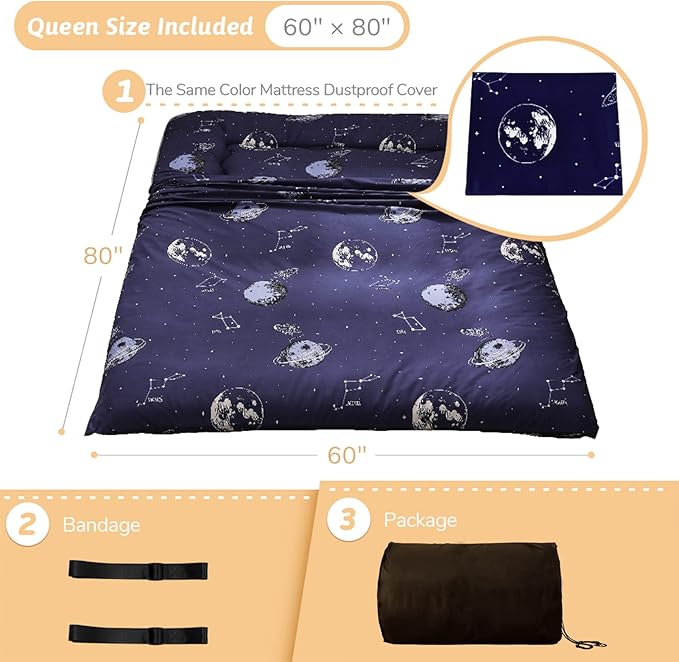 MAXYOYO Japanese Floor Mattress Futon Mattress, 4" Thicken Tatami Mat Sleeping Pad Foldable Roll Up Mat Boys Girls Dormitory Pad Kids Floor Lounger Pillow Bed, Charcoal Grey, Queen Size
