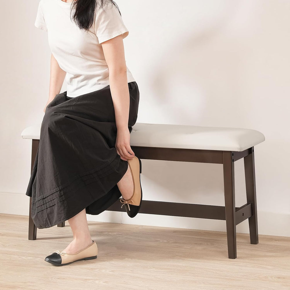 HOOBRO Dining Bench, Bamboo Dining Room Bench with PU Leather Upholstered Sea...