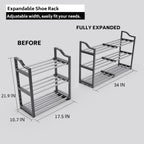 3-Tier Shoe Rack Expandable Shoe Rack for Closet Small Shoe Storage Rack for Entryway Adjustable Shoe Shelf for Small Space, Metal Shoe Organizer for Garage, Front Door Entrance