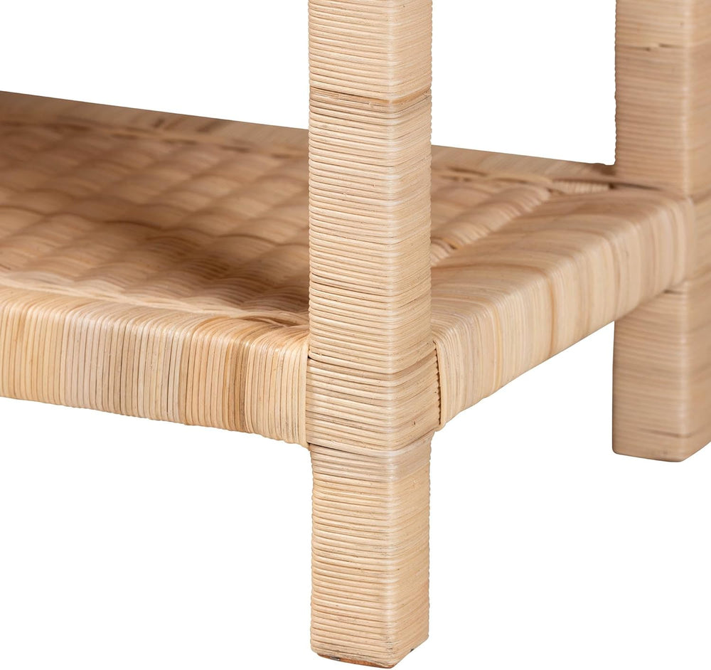 Bali & pari Weyman Scalloped Rattan End Table with Removable Tray Top - H...