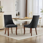 Dining Chairs Set of 2,Comfy Fabric Upholstered Accent Chairs for Kitchen Living Room,Channel Tufted Dining Room Chairs with Curved Solid Wood Legs(Black)