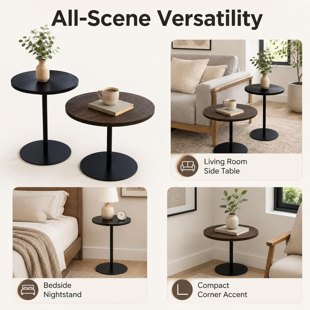 Round Side Table Set of 2, End Tables for Living Room Bedroom, Small Nesting ...
