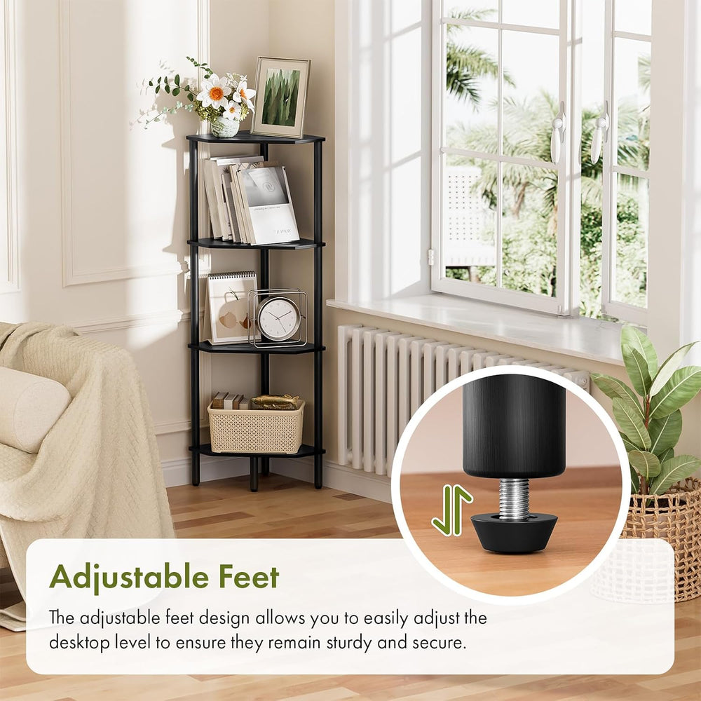 Corner Shelf Stand, 4 Tier Corner Bookshelf, Bamboo Storage Standing Shelf Un...