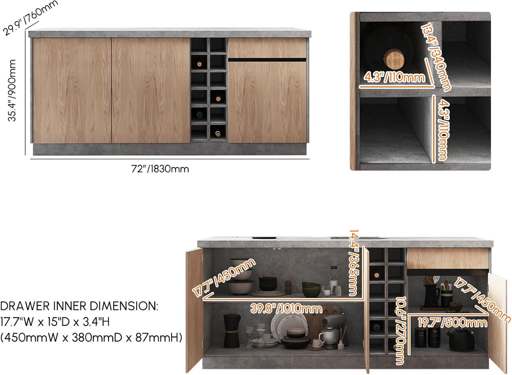 homary 72" Large Gray Kitchen Island with Storage & LED Lights, Wood...