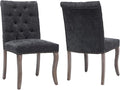 Upholstered Tufted Chenille Dining Side Chairs, Armless Nailhead Trim Chairs with Solid Wood Legs, Modern Farmhouse Chairs for Dining Room, Kitchen & Living Room (Set of 2, Charcoal Gray)