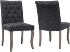 Upholstered Tufted Chenille Dining Side Chairs, Armless Nailhead Trim Chairs with Solid Wood Legs, Modern Farmhouse Chairs for Dining Room, Kitchen & Living Room (Set of 2, Charcoal Gray)
