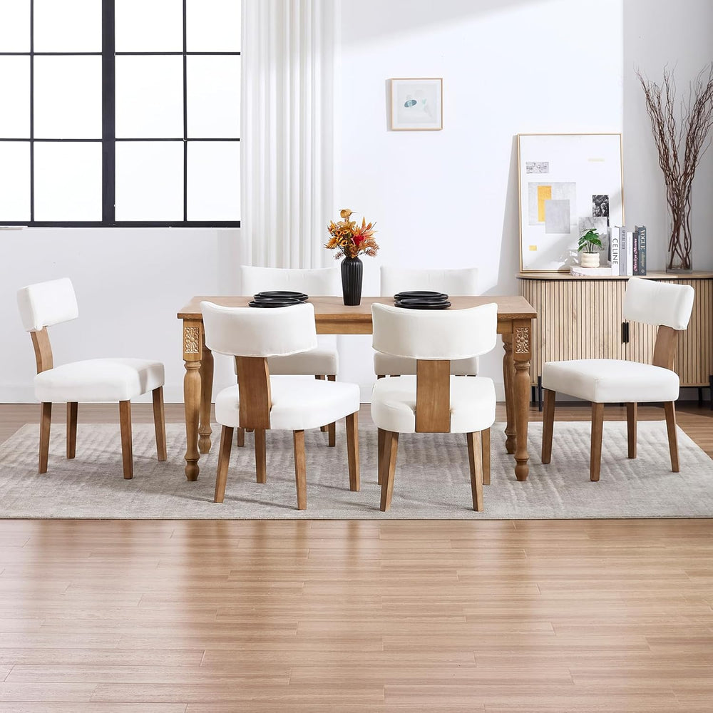 Mid Century Modern Dining Chairs Set of 4, Linen Fabric Upholstered Dining Ch...