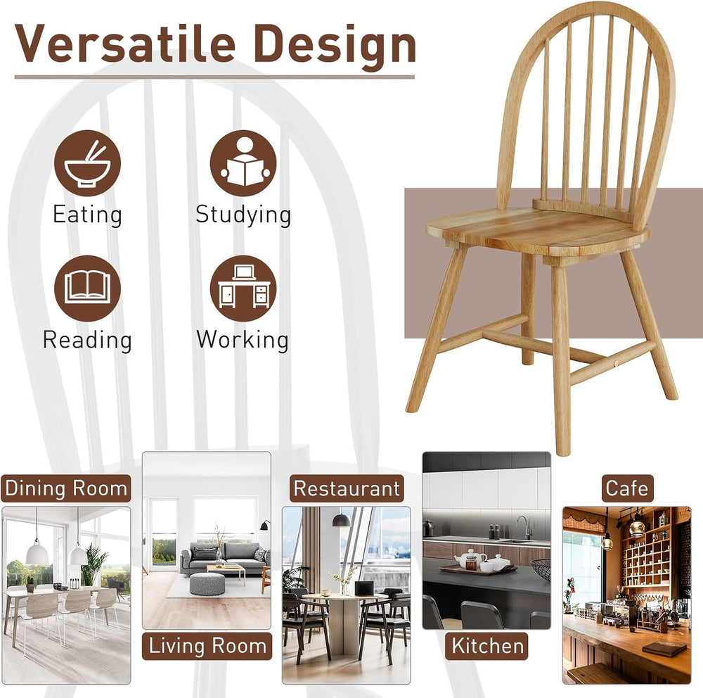 POWERSTONE Dining Chairs Set of 2, Wood Windsor Chairs with Spindle Back Coun...