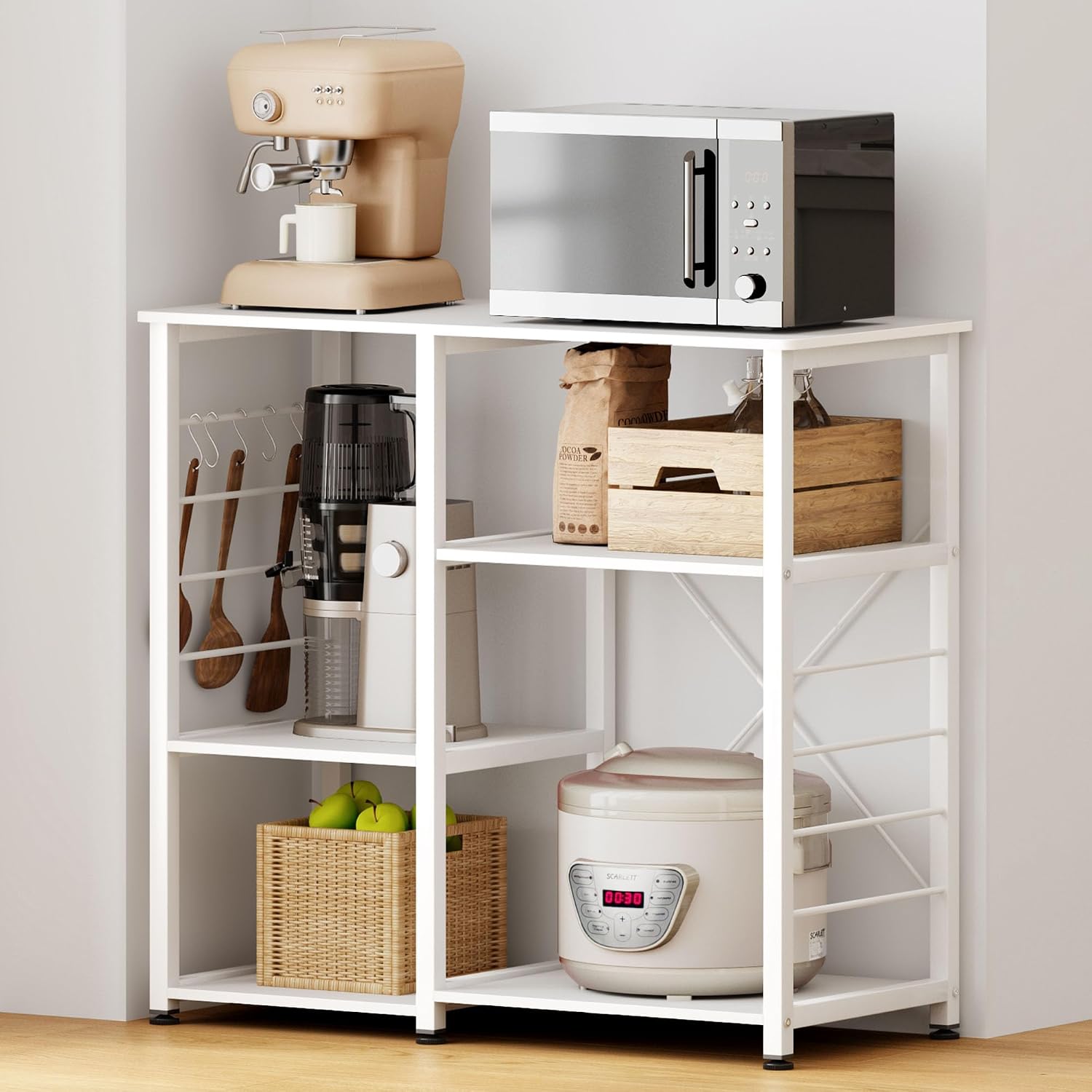 soges Baker's Shelves, Kitchen Shelf, Standing Shelf, Microwave Holder, Baker's Shelf, Household Shelf with 3 Shelves, Multifunctional Kitchen Shelf Storage, Side Trolley, White
