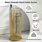 Metal Umbrella Stand with Hooks, Commercial Umbrella Holder & Storage Rack Organizer, Floor Standing Umbrella Bucket for Home, Hotel, Lobby & Entryway Decor.(Gold)