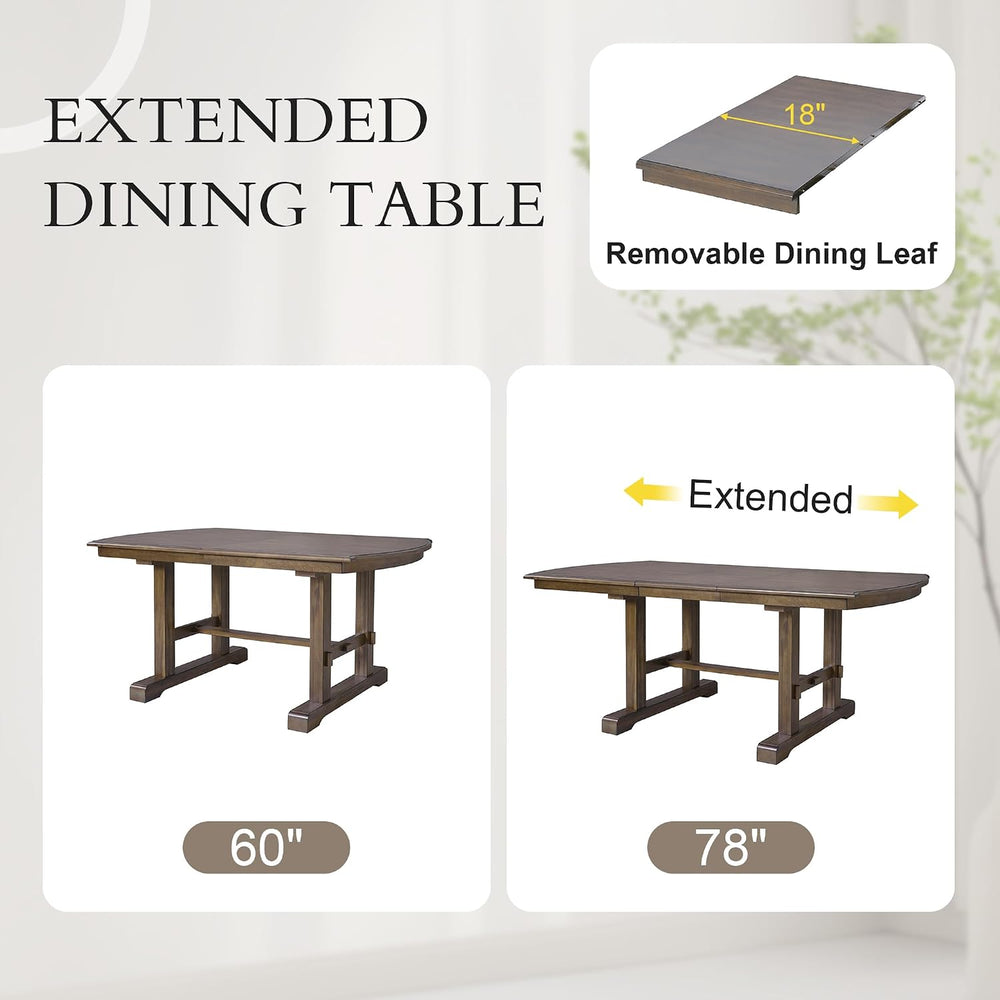 6-Piece Dining Table Set, 60inch to 78inch Extendable Wood Dining Table with ...