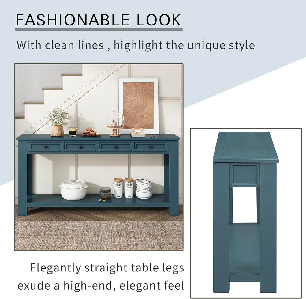 Merax Sofa Table with Storage Drawers and Bottom Shelf, Rustic Console Table ...