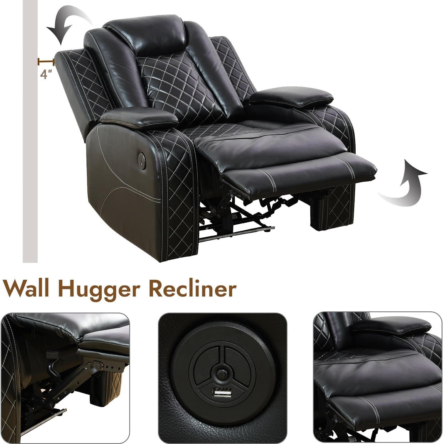 Living Room Furniture Set, Power Sectional Recliner Sofa and Chair Set with LED Light, Air Leather Electric Reclining Sofa with 5 Recliner Seats/Cup Holders/USB Port/Storage Console for Living Room