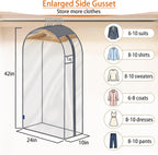Clear Garment Bags for Hanging Clothes 10" Side Gusset, Suit Bags for Closet Storage, Suit Cover for Shirts Coats Dresses (24"X42"X10" 3Pack)