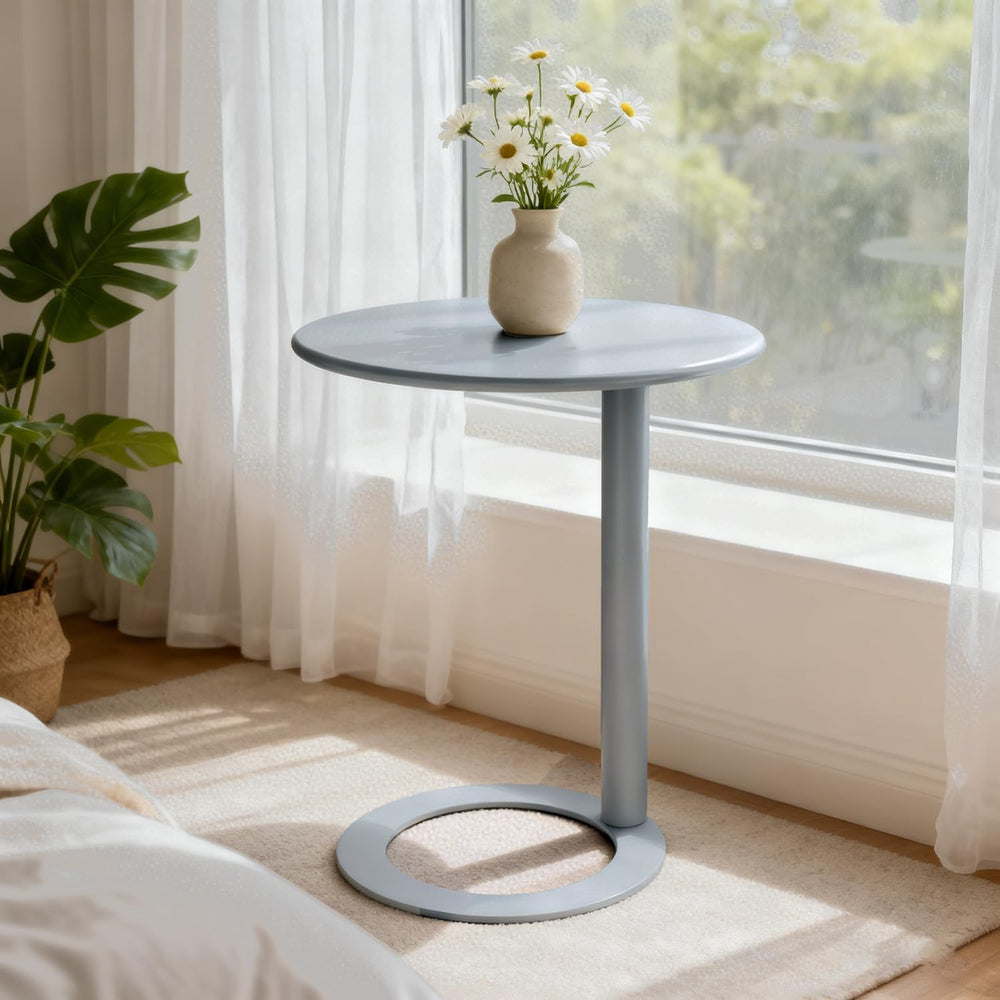 C-Shaped Round Side Table, Modern Metal End Table with O-Shaped Base for Smal...
