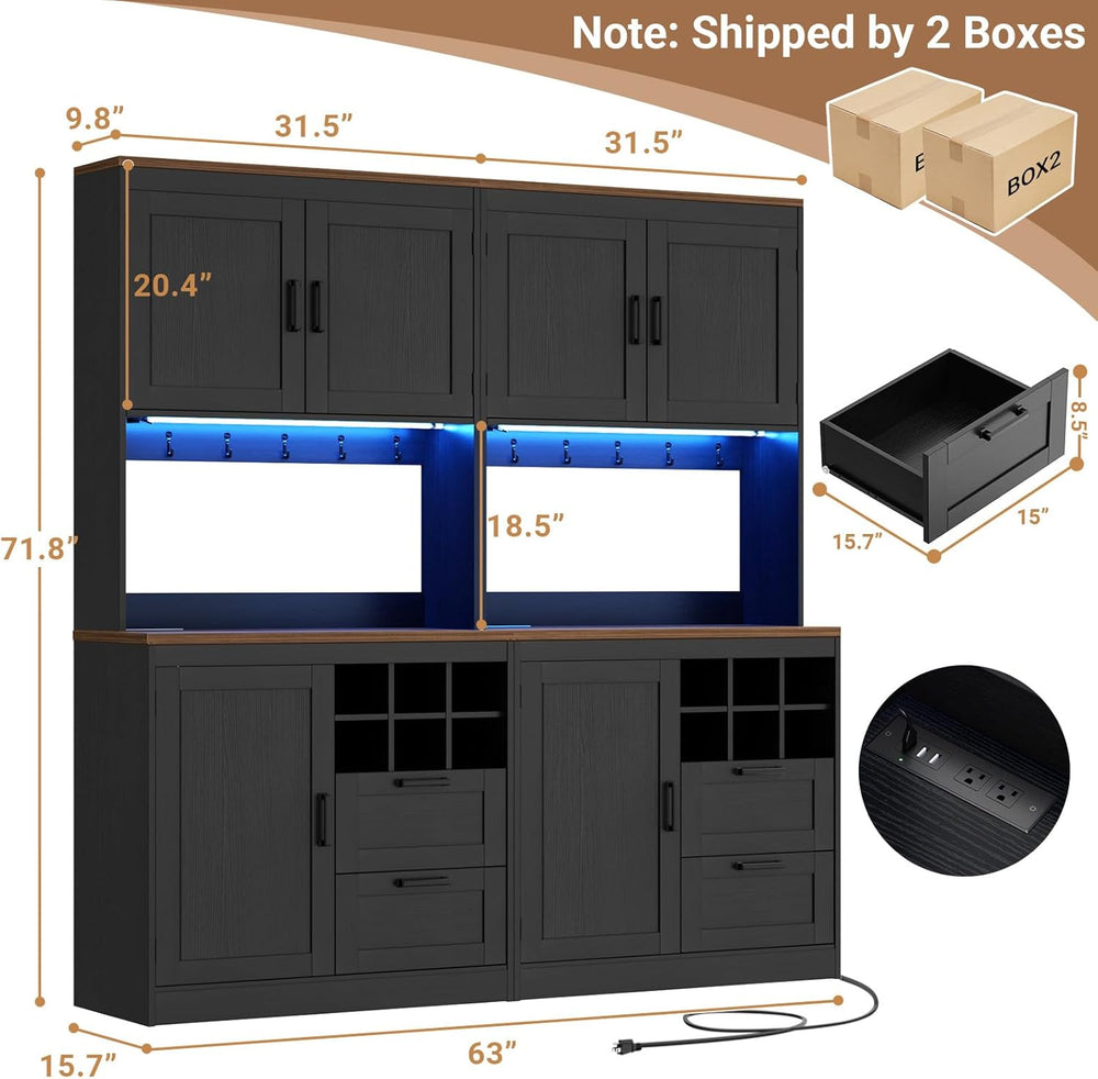 Unikito 72" Tall Pantry Cabinet, Kitchen Pantry Storage Cabinet with LED...