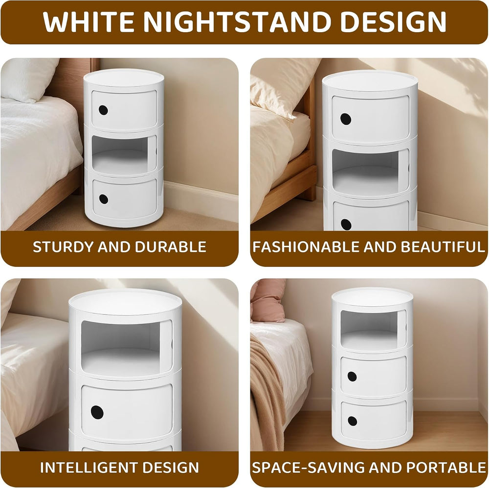 3 Tier Round with Storage, Modern Style Side Table, Multifunctional End Table...