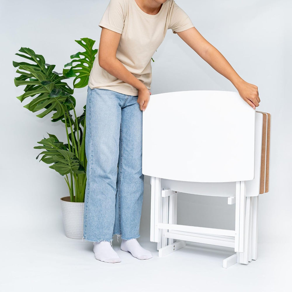 PJ Wood - 5 Pack XL TV Tray Tables - White Wood Set | Large Size, Rectangular...