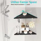 10" Bathroom Corner Shelf, 2 Pack Recessed Shower Shelf Caddy, SUS304 Stainless Steel Shelf Wall Mount Triangular, No Drilling Matte Black