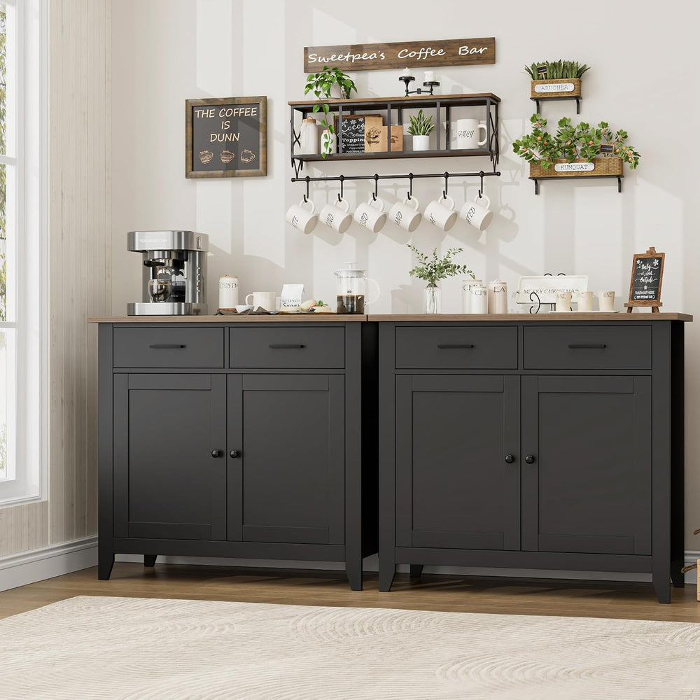 HORSTORS Farmhouse Kitchen Storage Cabinet, Small Buffet, Coffee Bar, Black