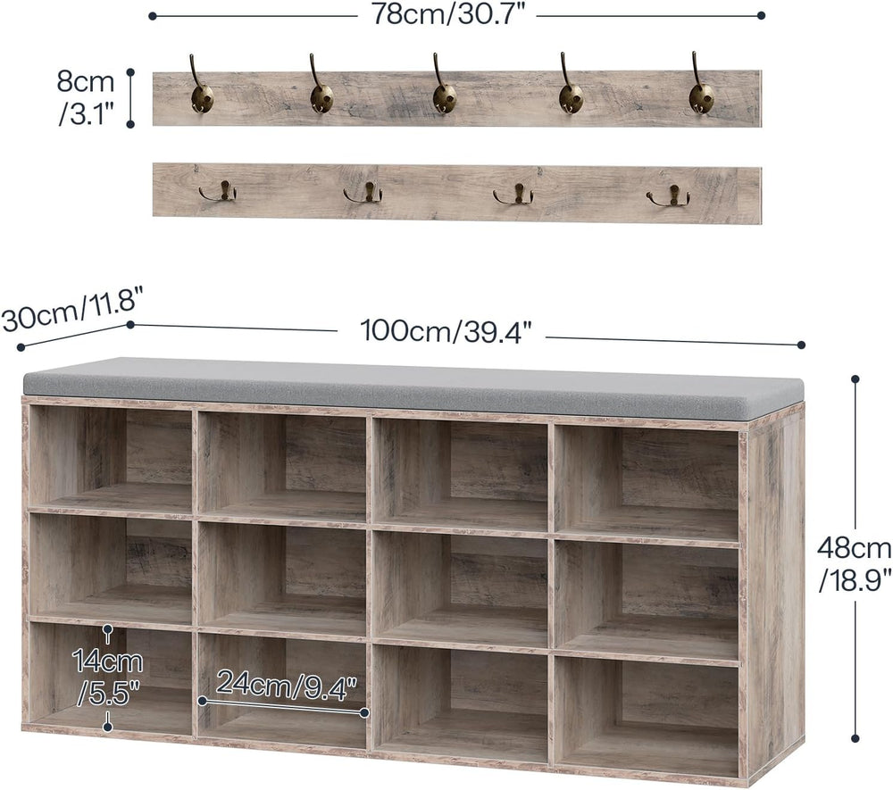 HOOBRO Shoe Storage Bench with Cushion, 39.4" L Entryway Bench with 12 C...