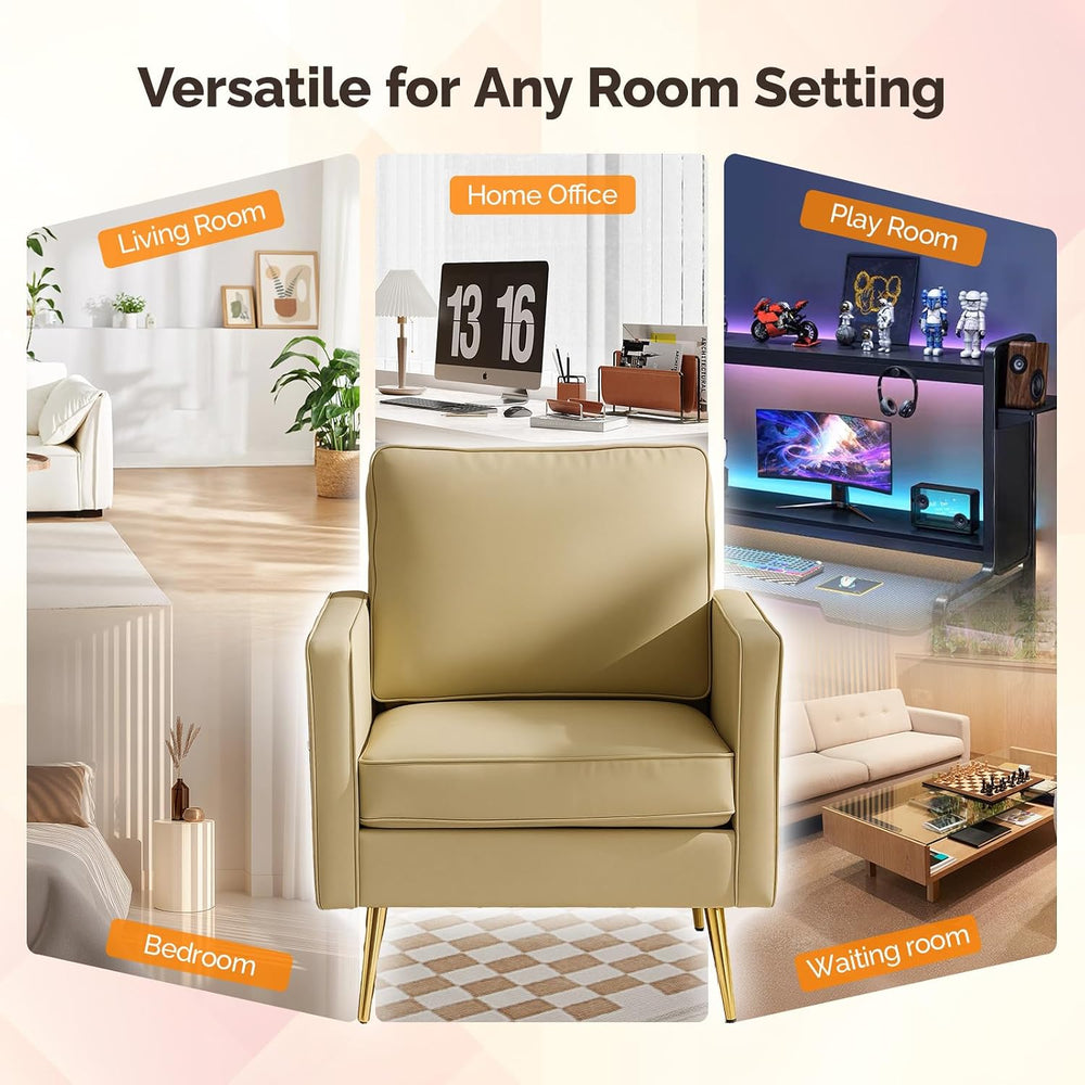 VINGLI Faux Leather Accent Chairs Set of 2 with Gold Legs for Living Room | B...