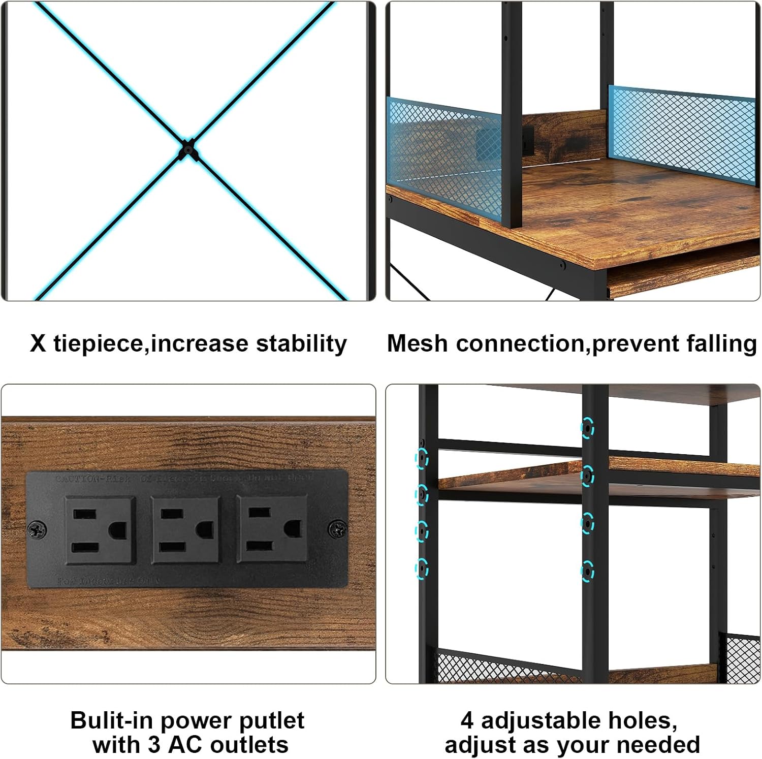 PUNCIA 4-Tier Mini Fridge Stand with Outlet, Coffee Bar Organizer, Retro | Coffee Station with Fridge Space, Tall Refrigerator Cabinet & Microwave Shelf Bakers Rack for Kitchen Dorm Pantry Apartment