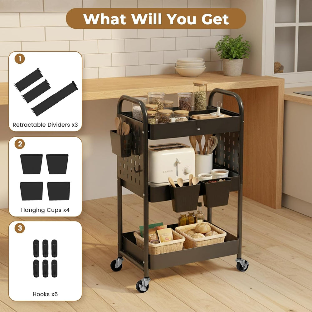 danpinera Craft Cart, Black Rolling Cart with Retractable Dividers & DIY ...