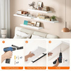 HOOBRO Floating Shelves for Wall, Wall Mounted Shelf Set of 2, 31.5" Hanging Shelf with Invisible Brackets, for Wall in Bathroom, Bedroom, Toilet, Kitchen, Living Room, Office, White WT80BJP201