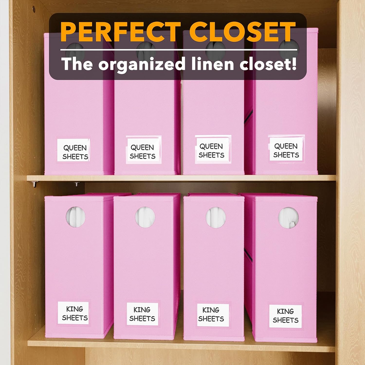 SpaceAid 8 Pack Bed Sheet Organizers and Storage, Foldable Organizer for Linen Closet, Set Folder Keeper with Window XL (Queen & King Size) Bedding Container (Pink, 8 Pack)