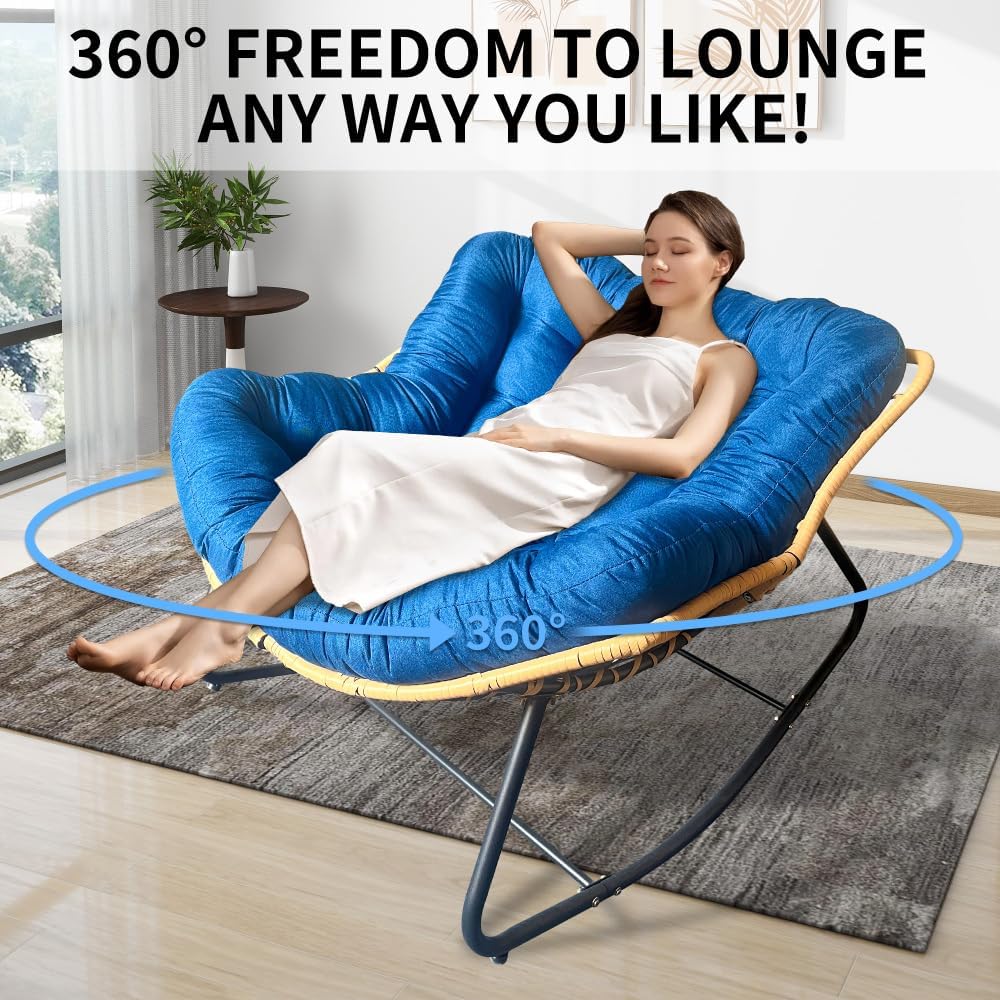 Larger Outdoor Rocking Chair, Rattan Wicker Lounge Chair, for Bedroom, Living...