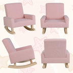 Kids Rocking Chair, Toddler Couch with Solid Wood Base & Non-Slip Pads, Durable Linen Fabric Toddlers Sofa, Children Rocker Armchair in Playroom, Nursery, Bedroom