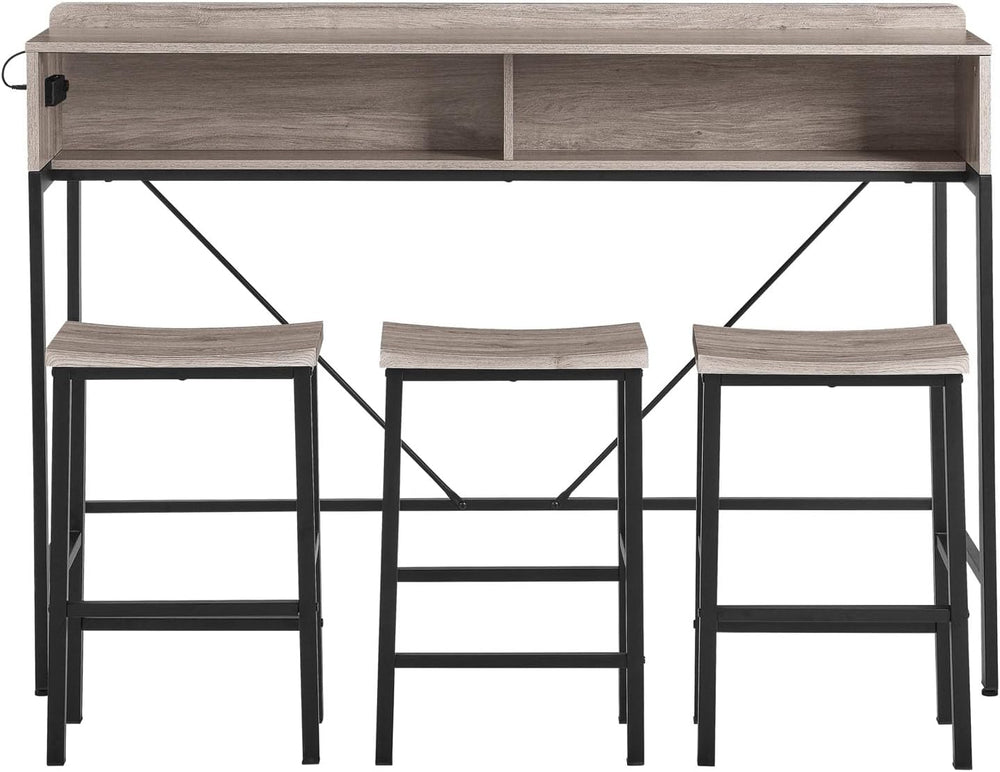 4-Piece Bar Table and Chairs Set with LED Light for Living Room (Gray) | 59&q...