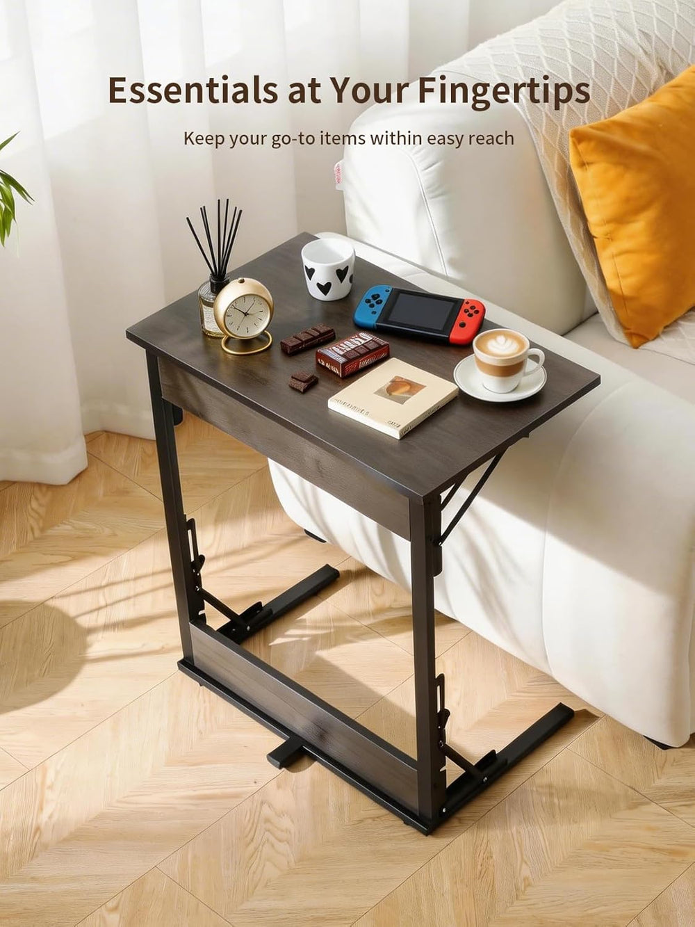 Upgraded 24" Folding C Shaped End Table, Small Sofa Side Laptop Desk, Co...