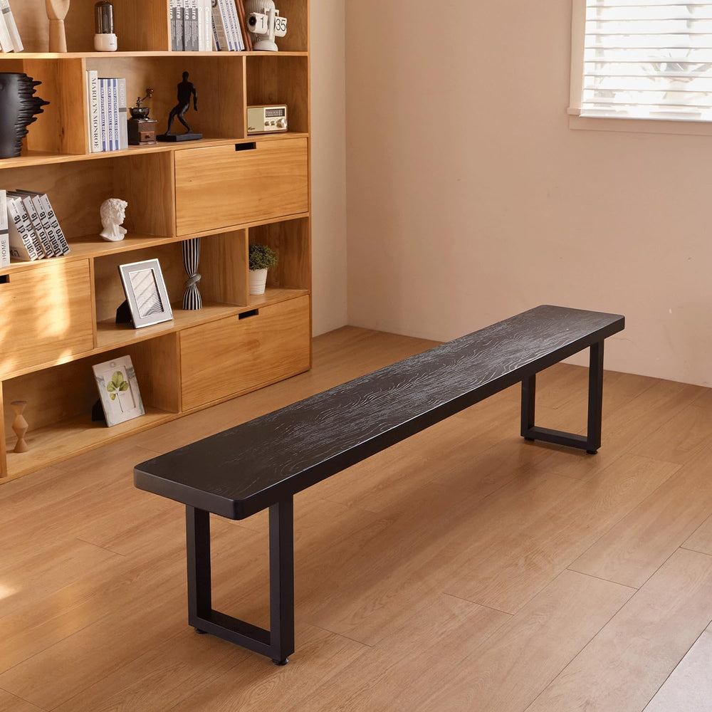 70in Black Solid Wood Dining Bench - Sturdy Metal Legs & Rounded Safety C...