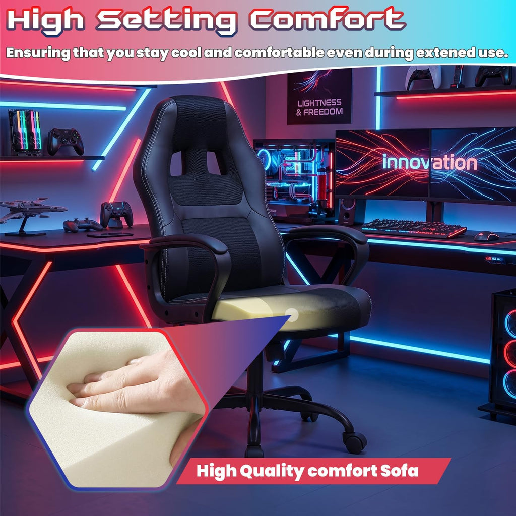 NChanmar Computer Gaming Chair Ergonomic High-Back Office Chair w/Lumbar Support Adjustable Height 360-Swivel Executive Desk Chairs for Adults Racing Writing Working,Black
