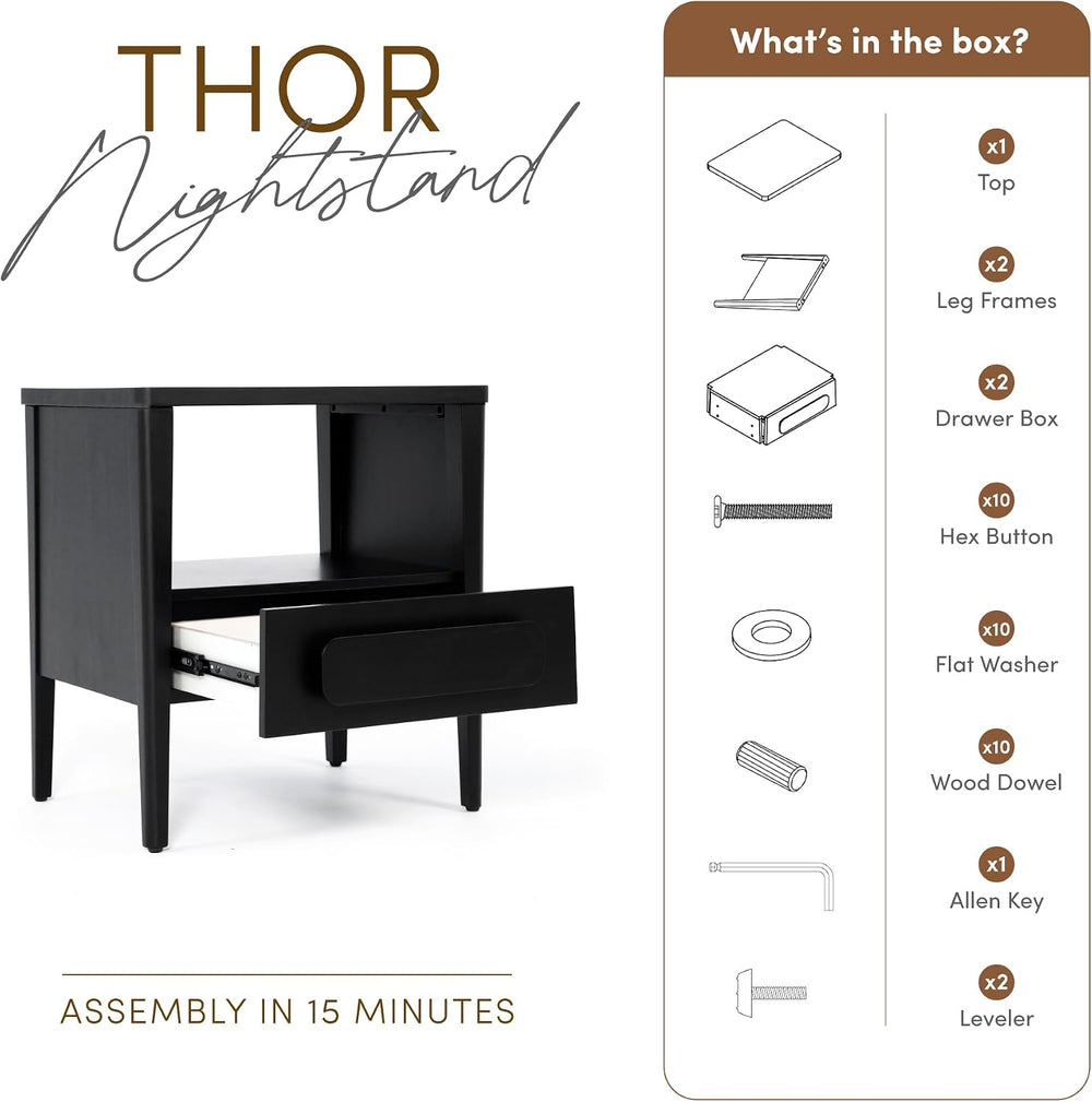 Modern Nightstand, Sustainable Hevea Premium Solid Wood Frame - Bedside Table...