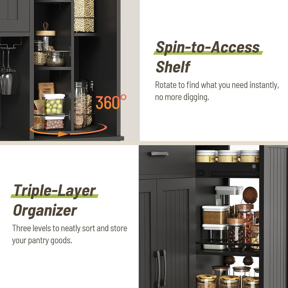 Pantry Cabinet, 67.7" Tall Kitchen Pantry Storage Cabinet with 360° Rota...