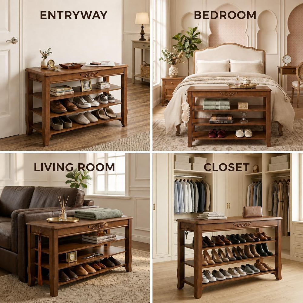 Shoe Rack Bench with Lift-Top Storage,3-Tier Shoe Storage Bench with Wooden S...