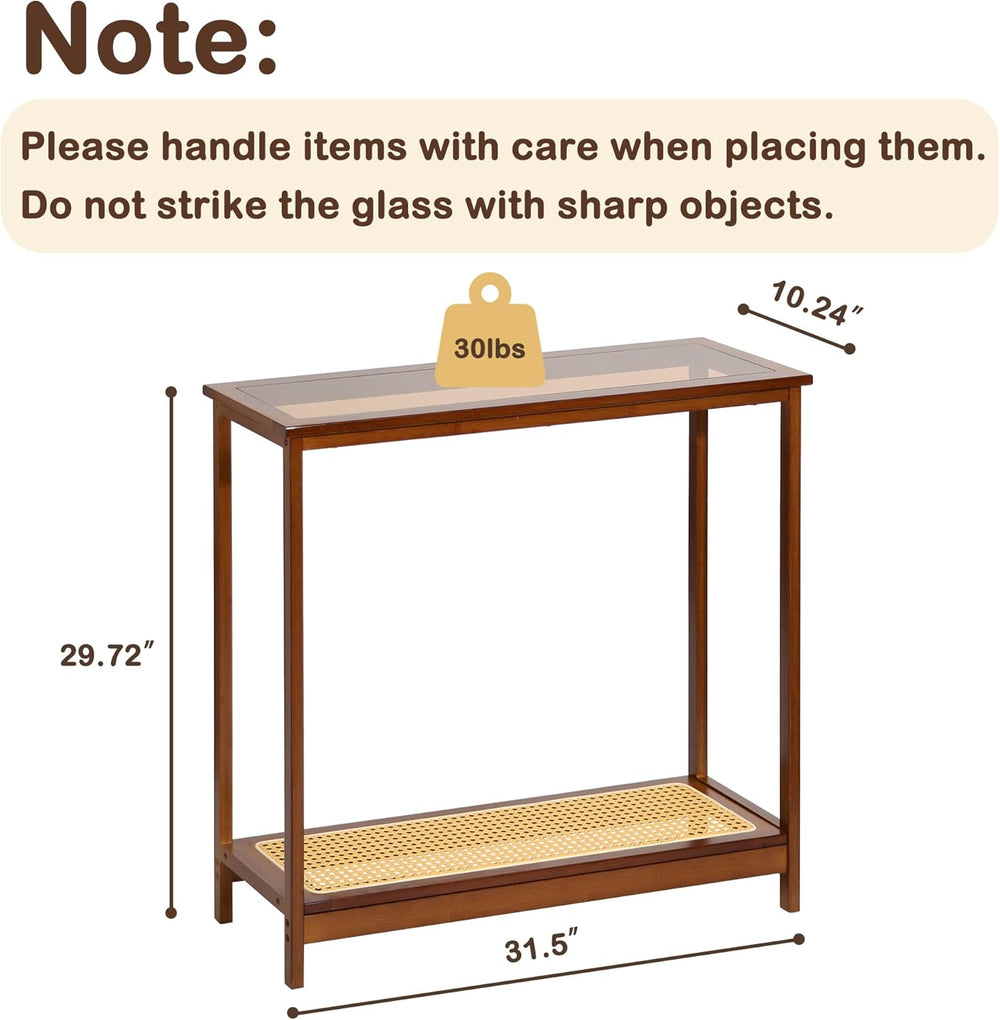 Bamboo Narrow Console Table, 31.5"(L) Wood Small Entryway Table with Rat...