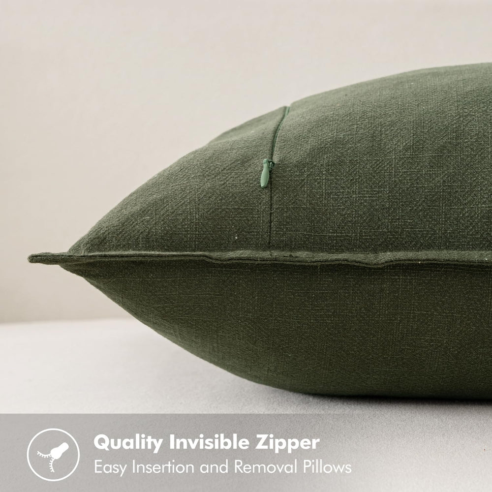 MIULEE Decorative Linen Euro Sham Pillow Covers 22x22 Inch Dark Olive Green