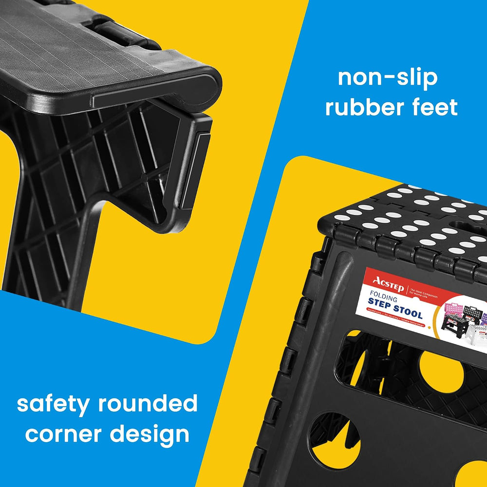 ACSTEP 16 and 13 Inch Folding Step Stool 2-Piece Set, 400/300 LB Capacity Pla...