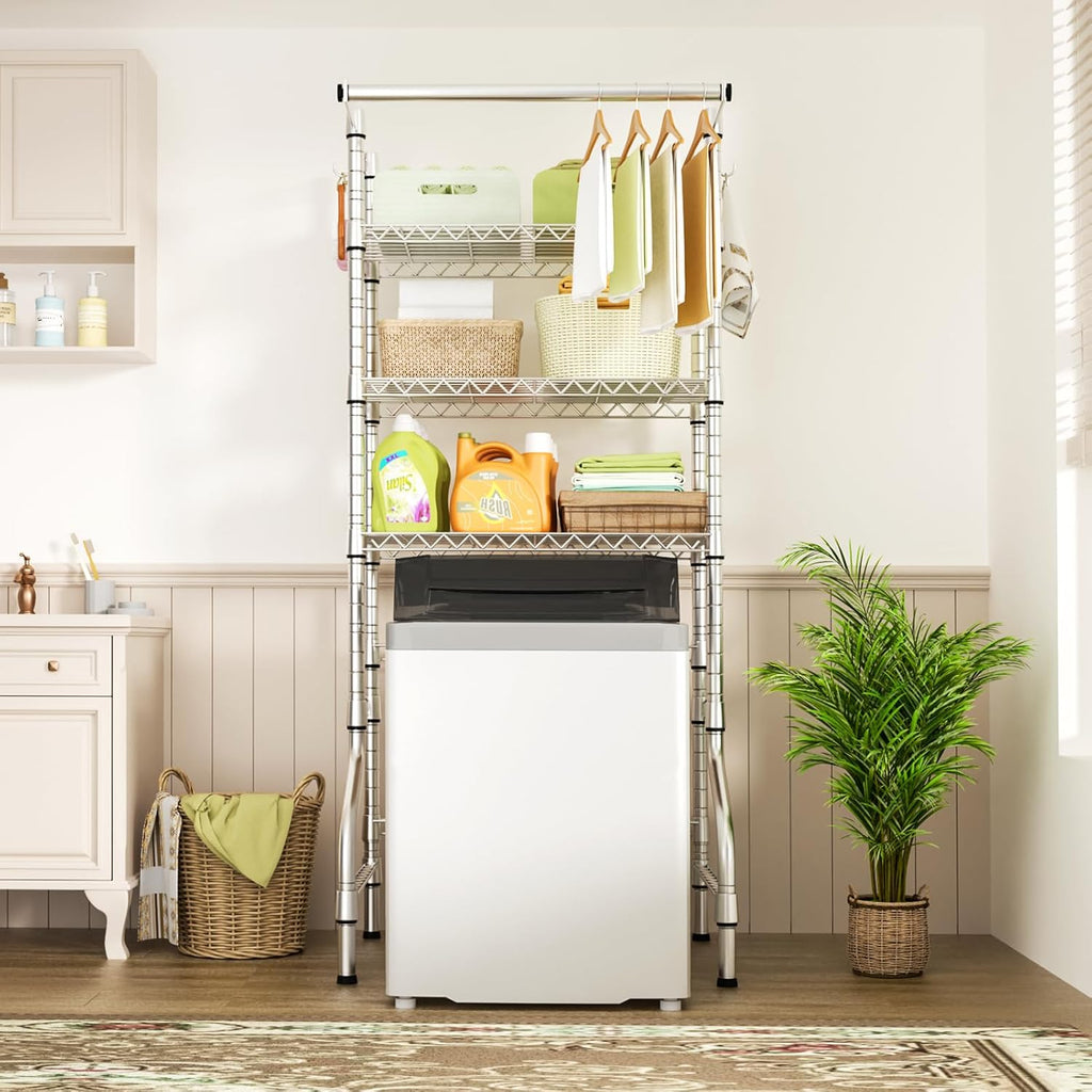 Ulif U11 Medium Over Washer and Dryer Shelves, 3 Tiers Laundry Room Storage and Organizer Standing Shelf, Metal Freestanding Clothes Drying Rack, 31.1" W x 19.7" D x 77.6" H, Chrome