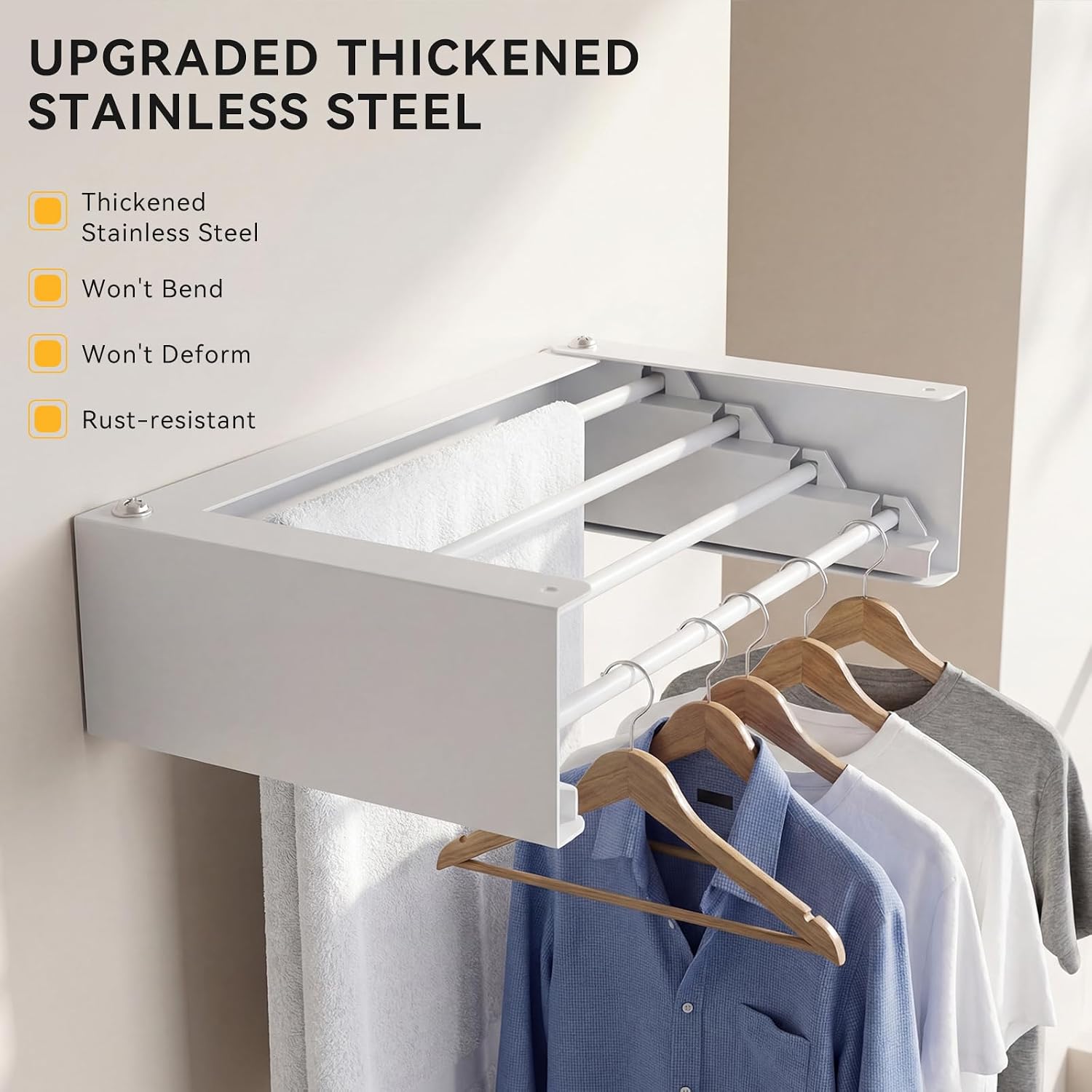 Wall Mounted Drying Rack, 23.6" Retractable Clothes Drying Rack, Heavy Duty 60LB Capacity with 4 Stainless Steel Rods, Foldable Laundry Rack for Indoor Laundry Room, Balcony & Bathroom