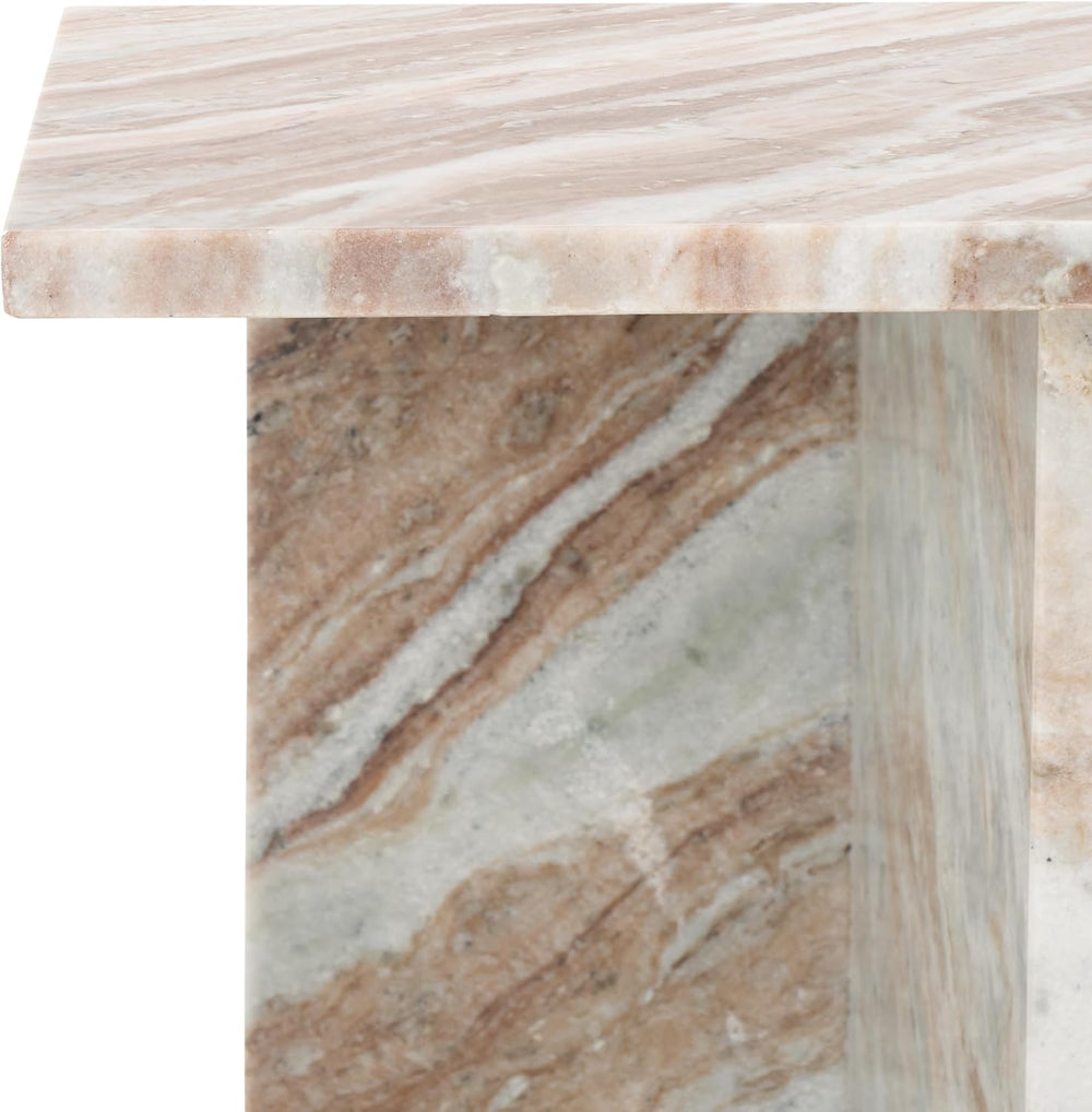 SAFAVIEH Couture Collection Adriano White/Brown 2-Leg Marble Accent Table (Fu...